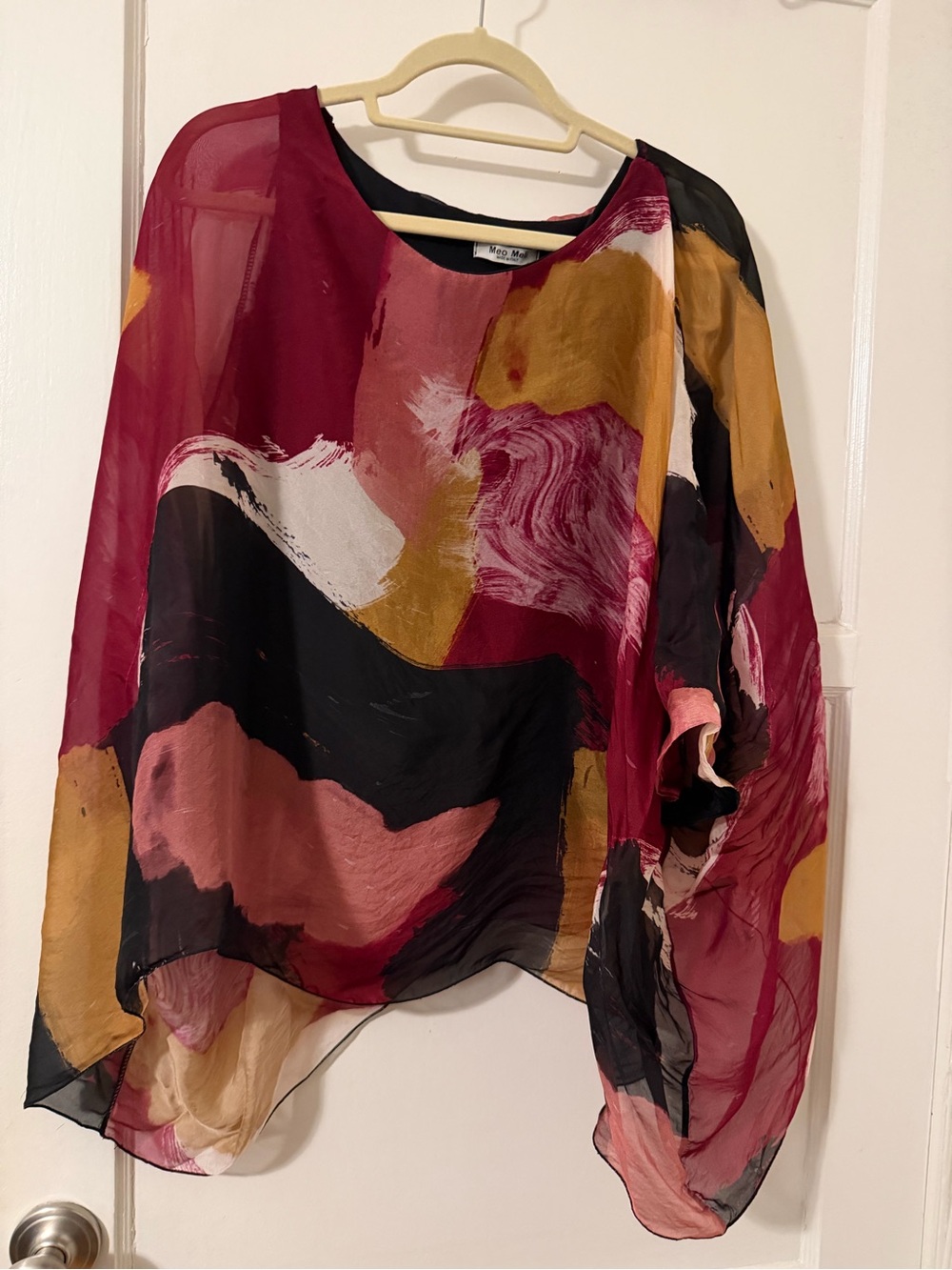 Mel Meli Sheer Abstract Brushstroke Blouse - Burgundy Multi